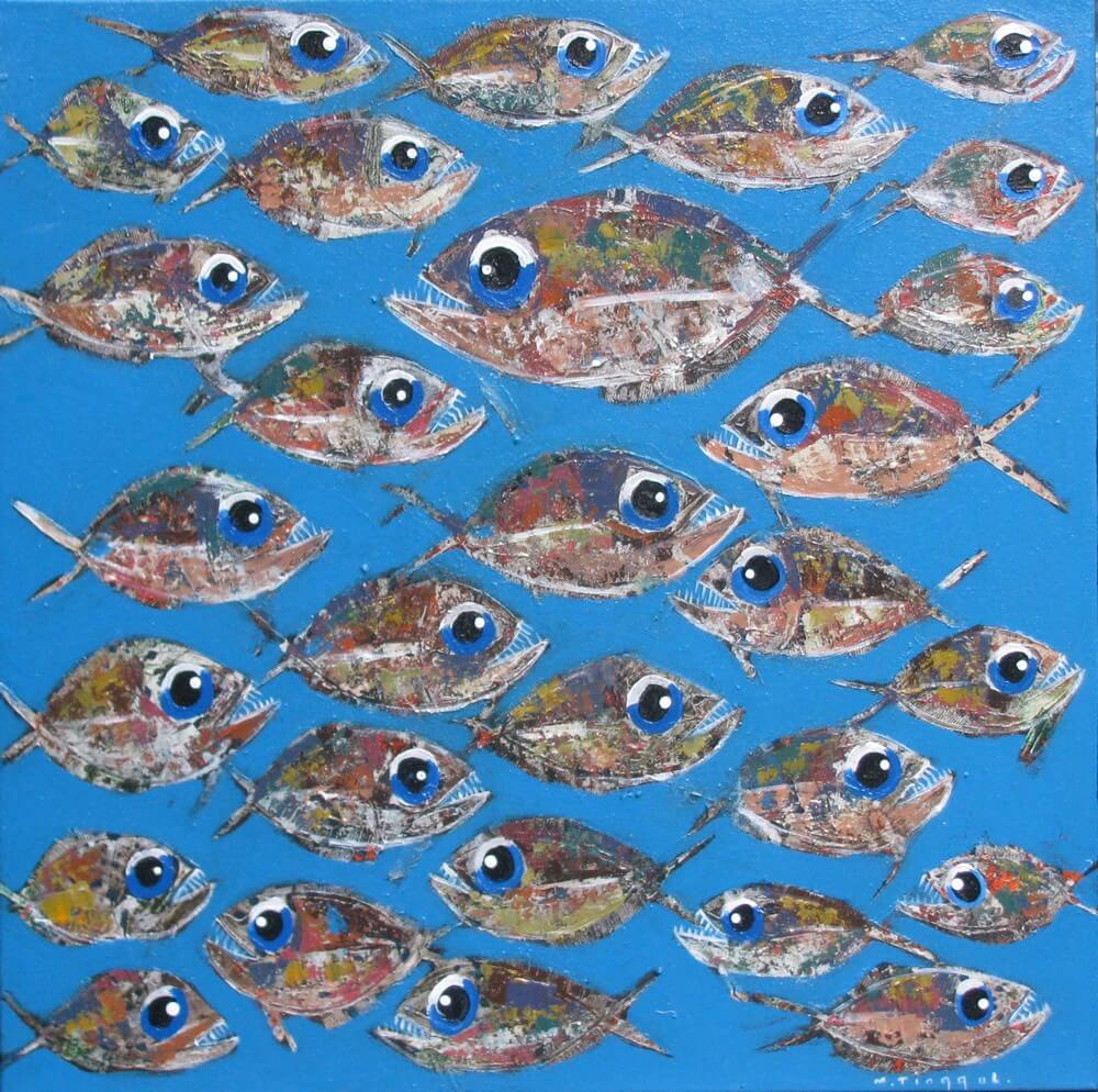 Toile bleue poissons piranhas