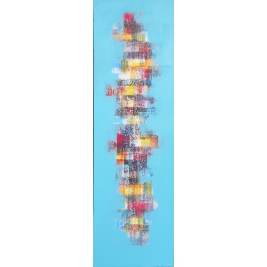 TABLEAU ABSTRAIT BLEU VERTICAL MOSAIQUE DE COULEURS - 40x130 cm