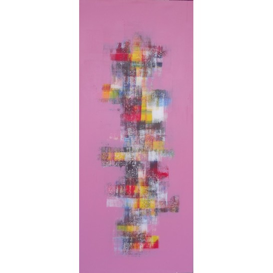 TABLEAU ABSTRAIT ROSE VERTICAL - 60x140 cm