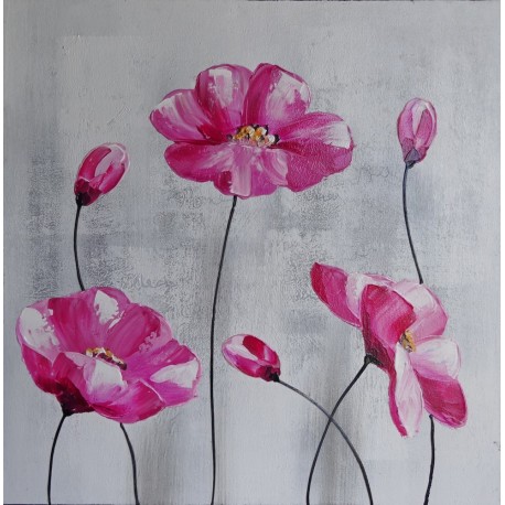 Tableau carré fleurs roses - 70x70 cm