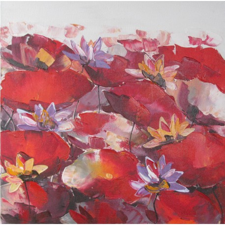Tableau carré déco fleurs rouges- 70x70 cm