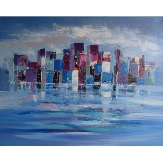 Tableau ville moderne sur mer- 100x80 cm