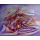 Peinture abstraite bateau sur fond mauve-violet - 100x80 cm