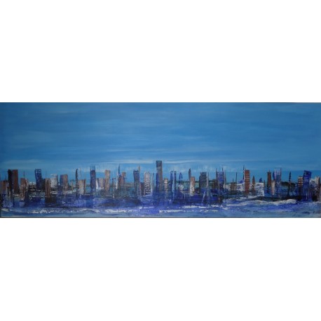 Tableau ville horizontal bleu- 140x50- Suarsa