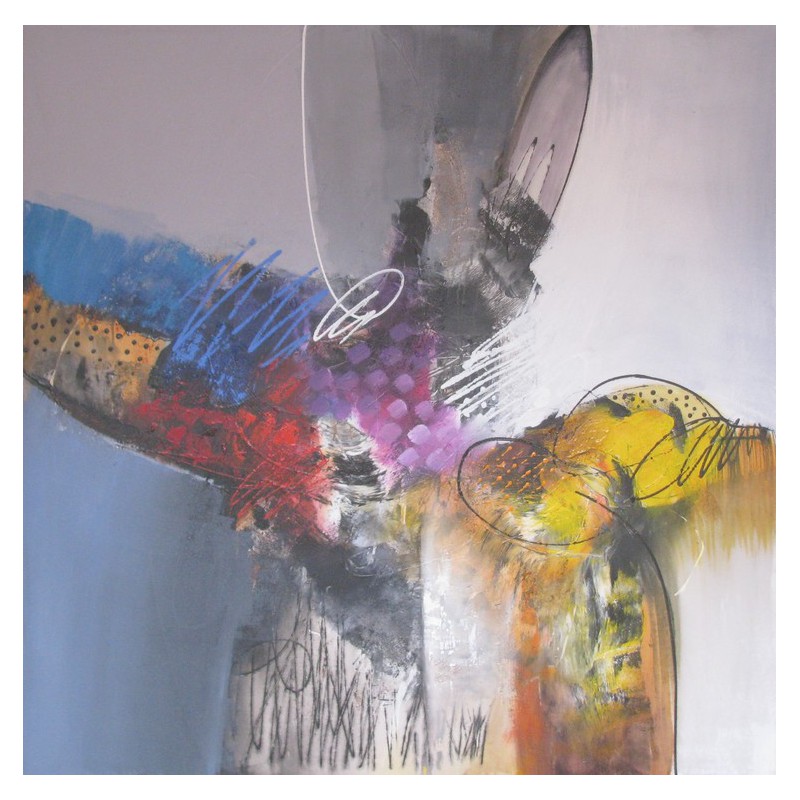 Grand tableau XXL peinture abstraite à dominance de gris, 140x140cm