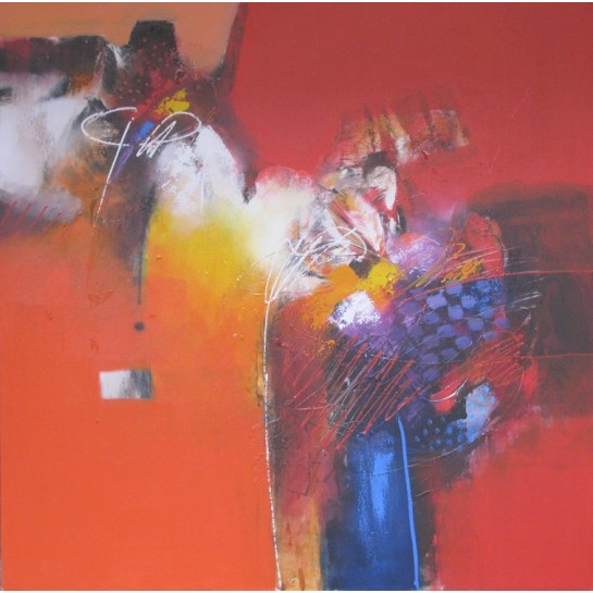 TABLEAU GRANDE TAILLE ROUGE-ORANGE- 140x140 cm- Sumadi