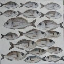 Peinture décorative banc de poissons sur fond blanc- 100x100 cm