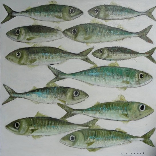 Peinture tableau poissons 100x100 cm - Déco cuisine