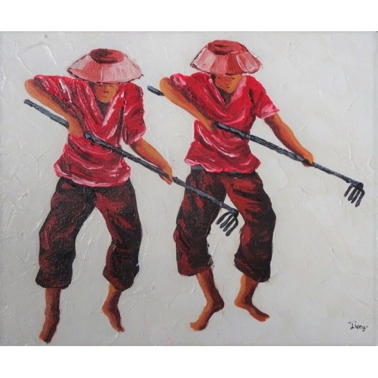 PEINTURE PERSONNAGES CULTIVATEURS-60x50 cm