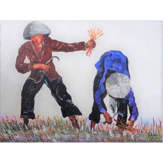 PEINTURE PERSONNAGES CULTIVATEURS-80x60 cm