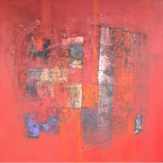 Tableau carré abstrait moderne rouge 130x130 cm - Suwitra