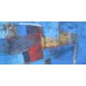 Tableau contemporain bleu abstrait horizontal- 140x70 cm- Suwitra