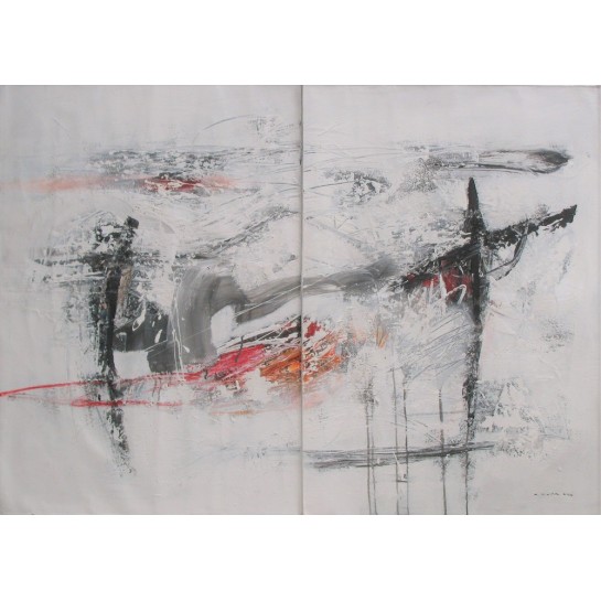 Tableau abstrait Diptyque ton blanc- 140x100 cm- Suwitra