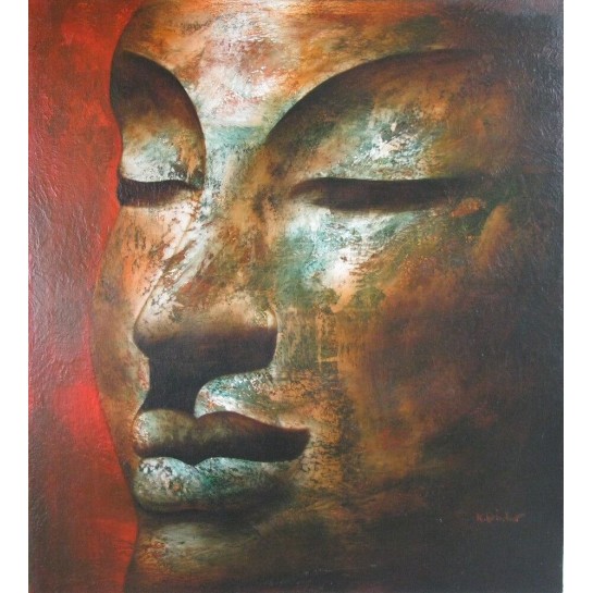 Bouddha sur fond rouge peinture à l'huile 90x100 cm