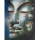 Grand tableau peinture Bouddha tons bleu, portrait à l'huile 90x120 cm