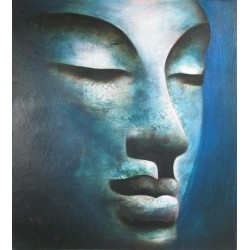 Bouddha à tête bleutée- peinture à l'huile- 90x100 cm