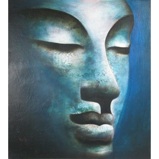 Bouddha à tête bleutée- peinture à l'huile- 90x100 cm