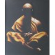 Peinture moine bouddhiste robe orange en meditation zen