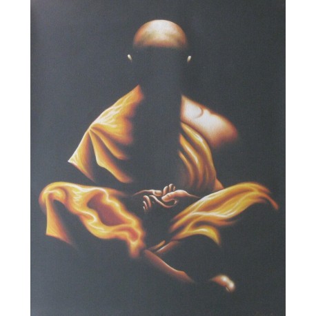 Peinture moine bouddhiste robe orange en meditation zen