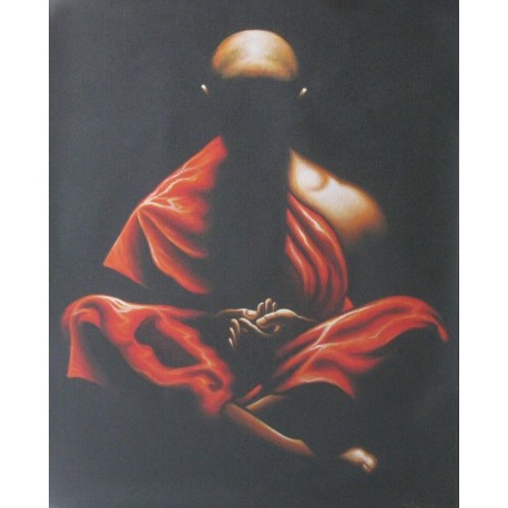 Tableau zen moine bouddhiste robe rouge grand format 120X100