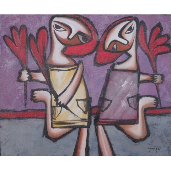 Peinture naïve flirt enfants - 50x60 cm