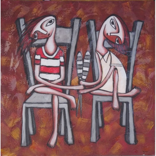 Peinture naïve enfants sur des chaises- 100x100 cm