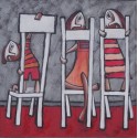 Peinture naïve 3 enfants sur des chaises- 100x100 cm
