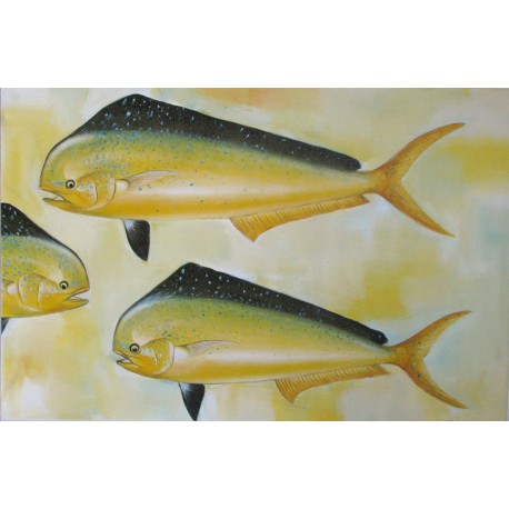Dorades coryphènes-Mahi mahi- Tableau de poissons jaunes- 120x80 cm