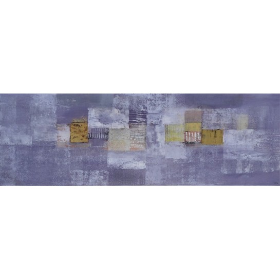 Tableau abstrait horizontal gris violet -or- 150x50 cm- Suarsa