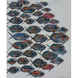 Peinture à l'huile banc de poissons en mer- 120x100 cm
