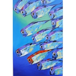 Banc de poissons en mer- tableau vertical 140x90 cm