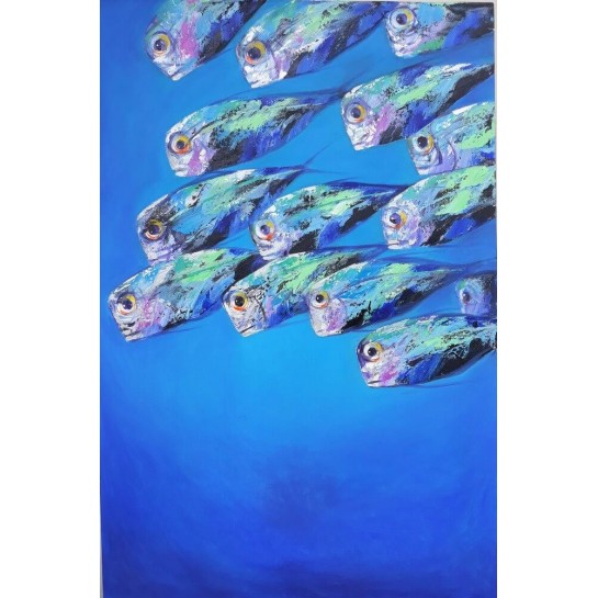 Banc de poissons de mer - tableau moderne design vertical 150x100 cm