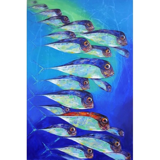 Tableau grande taille poissons de mer- 180x120 cm