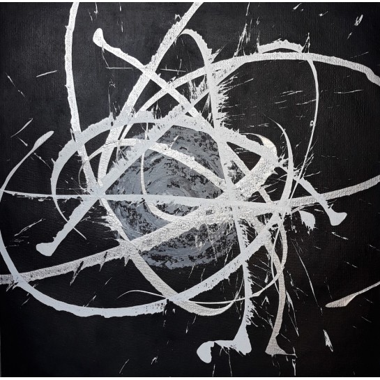 Tableau design noir et argent 90x90 cm