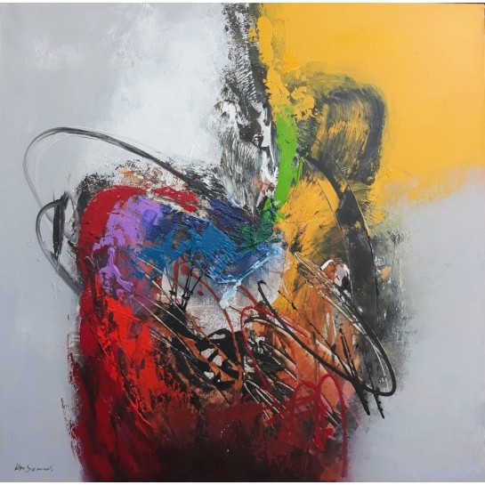 Tableau carré style abstrait coloré 90x90 cm