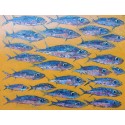 Tableau poissons allongés fond jaune 130x100 cm