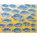 Toile poisson peinture huile à dominante jaune 100x80 cm