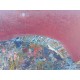 Tableau peinture gros poisson fond rouge bordeaux 80x80 cm