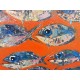 Tableau poissons décoratif fond orange 60x60 cm