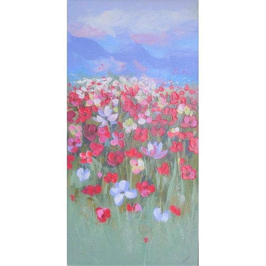 Peinture florale et montagne 120x60 cm