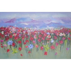 Peinture florale et montagnes 150x100 cm