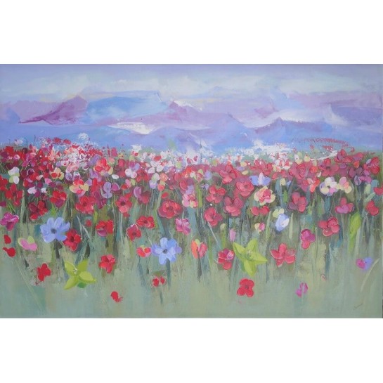 Peinture florale et montagnes 150x100 cm