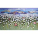 Montagnes alpestres et champ fleuri- Peinture très grand format XL horizontal 200x120 cm