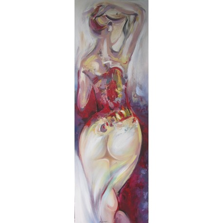 Tableau peint femme 150x50 cm