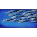 Tableau fresque taille XL 200x100 cm banc de poissons mer bleue