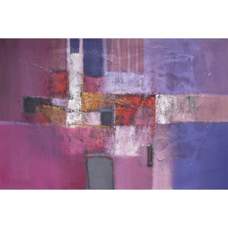Tableau abstrait contemporain horizontal violet-pourpre-150x100 cm- Suwitra