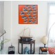Tableau poissons décoratif fond orange 60x60 cm