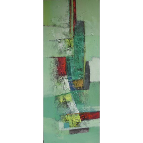 Tableau abstrait vertical ton vert- 150x60 cm-Suwitra