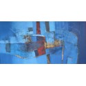 Tableau contemporain bleu abstrait horizontal- 140x70 cm- Suwitra