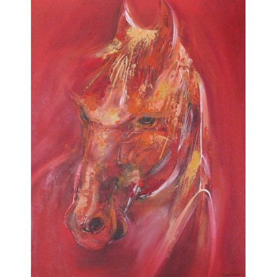 CHEVAL SUR FOND ROUGE- 90x70-Budi